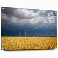 Large abstract wall art of European scenery in muted blue and green tones on acrylic glass, ideal for dining room decor.