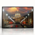 Large abstract wall art of the Vatican in muted gray and blue tones, framed in black acrylic.