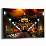 Black and white framed canvas of the Vatican landscape, ideal for bedroom wall art in a vintage poster style.
