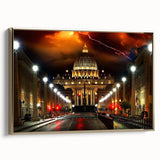 Framed canvas of a vintage-style European landscape painting with muted gold and black tones, ideal for bedroom wall decor.