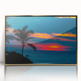 Framed acrylic print of Acapulco scenery in mid-century modernist style with vibrant colors, ideal for modern art wall decor.