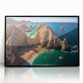 Large abstract wall art depicting a stylized Baja California scenery in black and white tones on a framed acrylic panel.