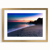 Extra large wall art featuring abstract depiction of Cabo San Lucas in textured gold and blue tones, framed with mat.