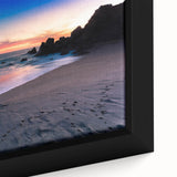 Extra large framed canvas featuring a textured depiction of Cabo San Lucas with vibrant colors on a black background.