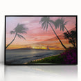 Large abstract wall art of Cancun scenery in muted blue and green hues, framed acrylic, ideal for modern living room decor.