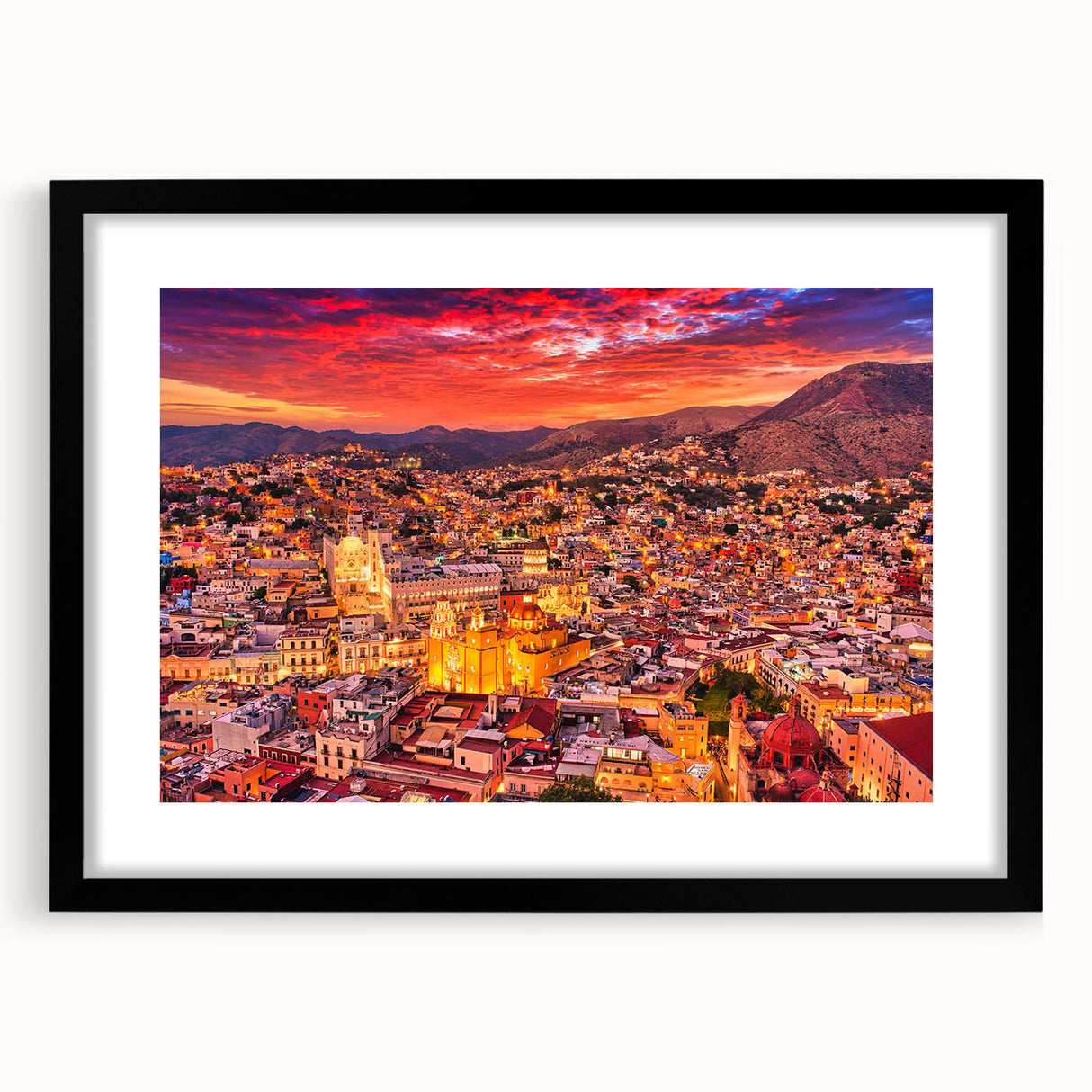 Extra large framed wall art of an abstract Guanajuato scenery, featuring vibrant, textured colors.
