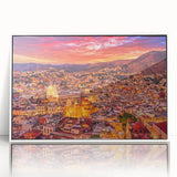 Framed acrylic print of Guanajuato, Mexico in vibrant colors, ideal for modern art wall decor or nursery.