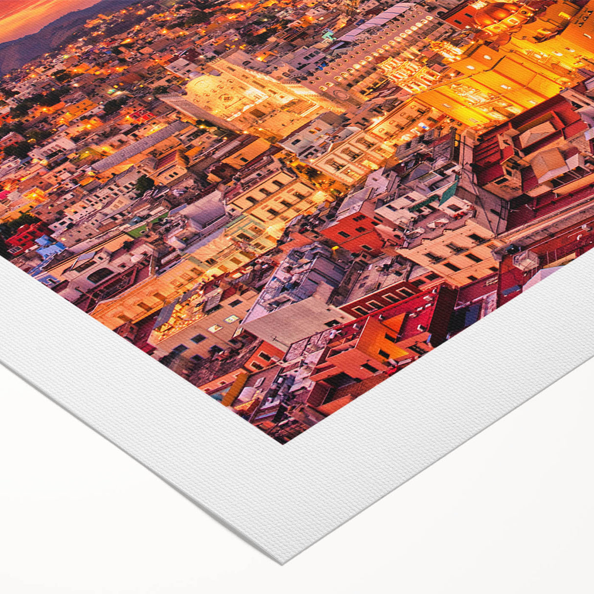 Art deco poster of Guanajuato scenery in muted colors on rolled canvas, suitable for dining room wall art.