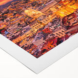 Art deco poster of Guanajuato scenery in muted colors on rolled canvas, suitable for dining room wall art.