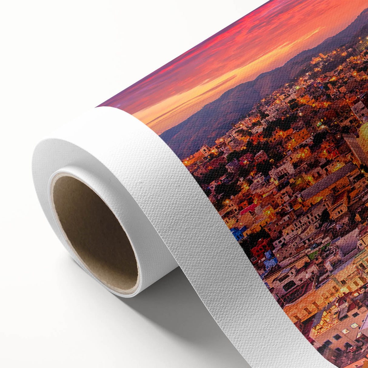Art Deco style poster of Guanajuato scenery on rolled canvas, featuring pastel shades, ideal for nursery wall art.
