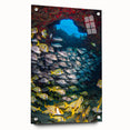 Large abstract wall art of Quintana Roo scenery on acrylic glass, in muted blue and green tones, ideal for dining room decor.