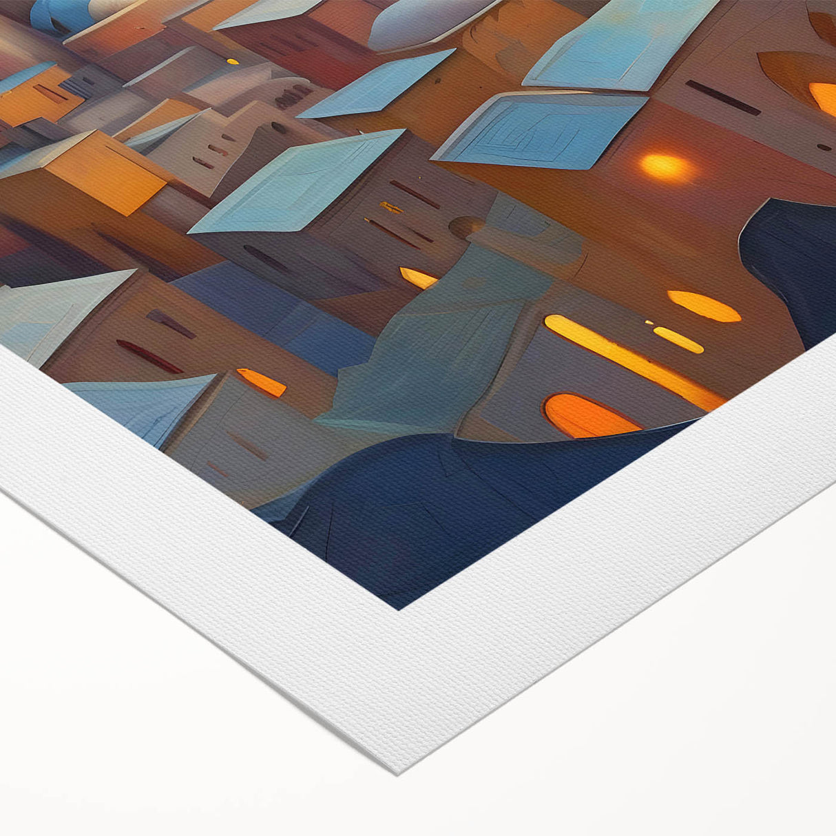 Art deco poster featuring a scenic Middle Eastern landscape in muted earth tones, on rolled canvas.