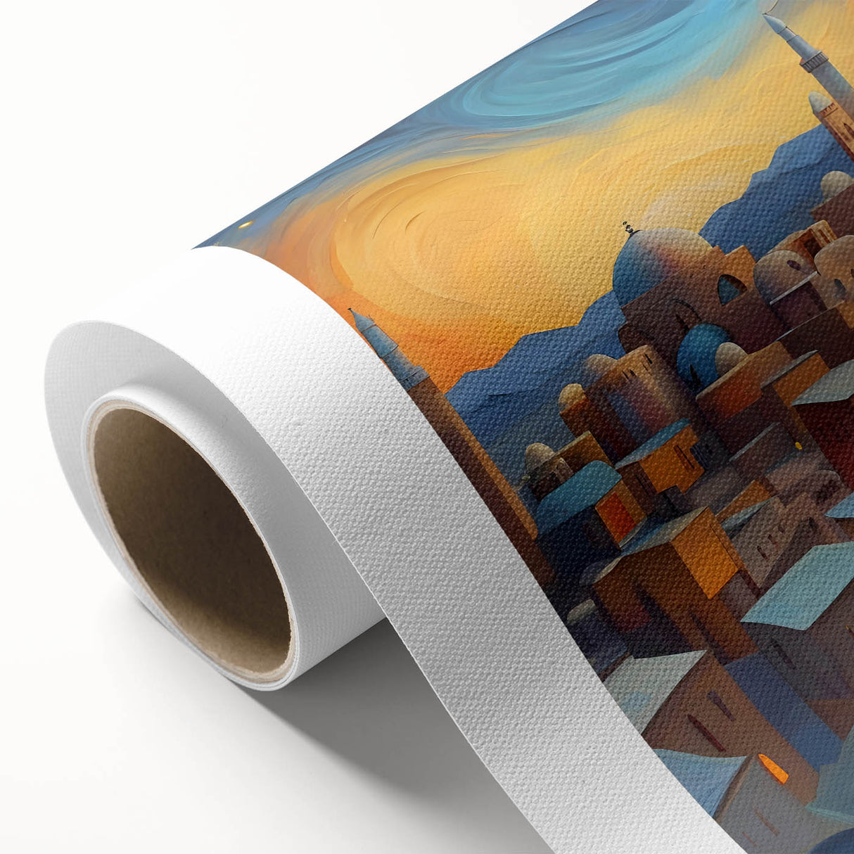Art deco poster depicting a serene Middle Eastern landscape on rolled canvas, ideal for nursery wall art.