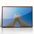 Large abstract wall art depicting a Middle Eastern scenery in Iran, using muted earth tones on a framed acrylic.
