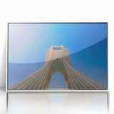 Art deco poster of a Middle Eastern scenery in Iran, framed acrylic with white borders, suitable for modern art wall decor.