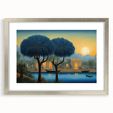Textured art print of abstract Middle Eastern scenery in muted earth tones on a framed canvas, ideal for bedroom wall decor.