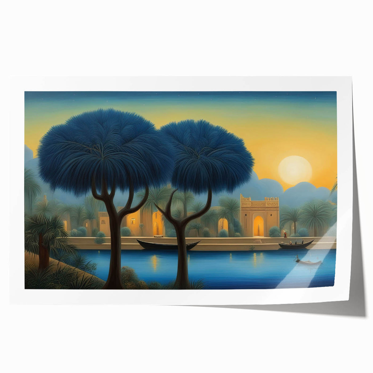Extra large rolled print of a Middle Eastern Iraqi scenery with floral motifs in earthy tones.