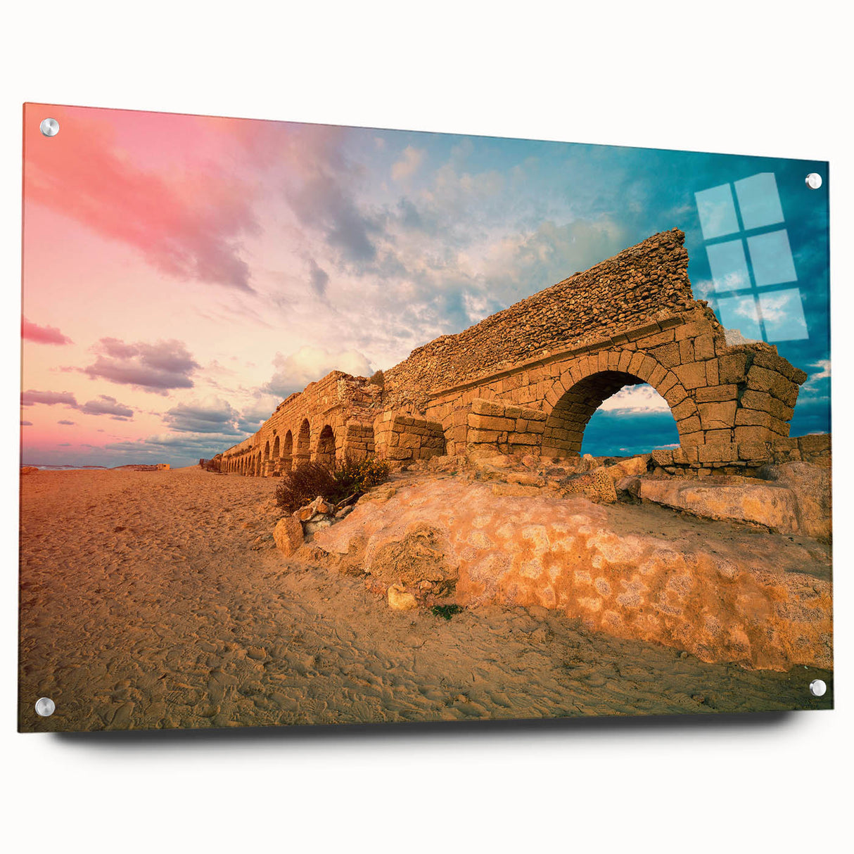 Acrylic print of a Middle Eastern landscape in earth tones, suitable for bedroom or dining room decor.