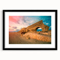 Extra large abstract art print of a Middle Eastern scenery in vibrant colors on a textured canvas, framed in black.