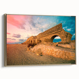Framed canvas featuring a vintage-style landscape painting of the Middle Eastern scenery, using muted gold and black tones.