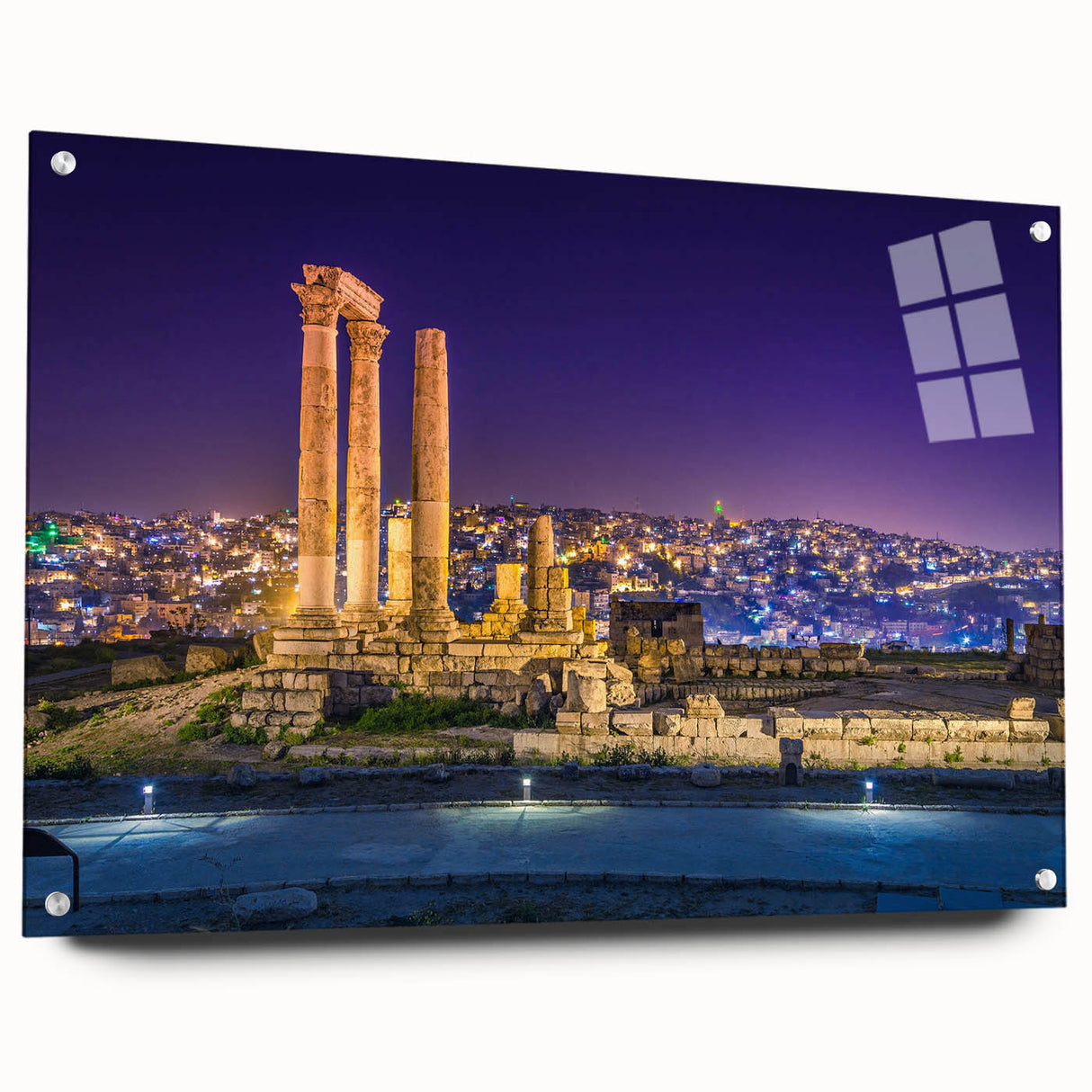 Acrylic print of a Jordanian landscape featuring earthy tones, ideal for dining room decor.