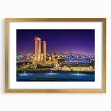 Extra large abstract art print of a Middle Eastern Jordanian scenery in muted earth tones on a textured canvas.