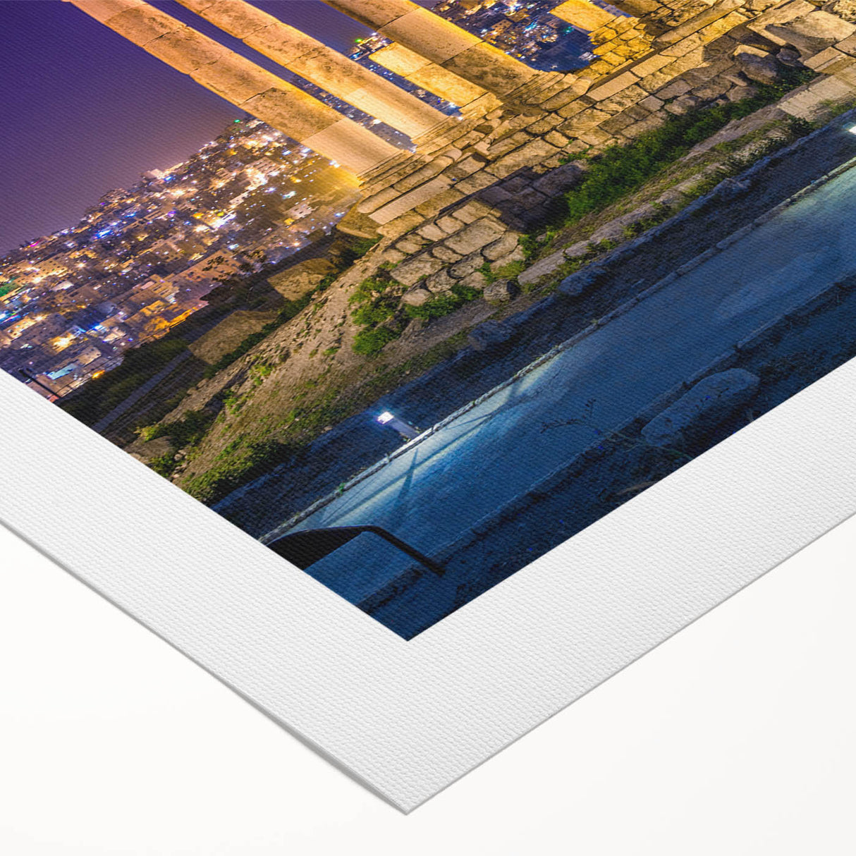 Art deco poster of Jordanian scenery in muted earth tones on rolled canvas, suitable for dining room decor.