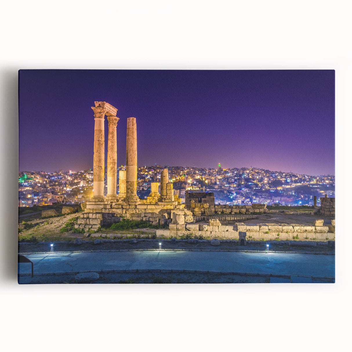 Black and white stretched canvas of a Middle Eastern Jordanian landscape, ideal for kitchen wall art.