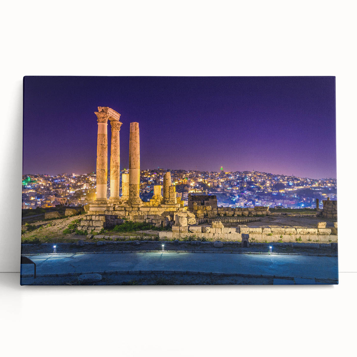 Black and white photograph of Jordanian landscape on stretched canvas, ideal for kitchen wall art or bedroom ambiance.