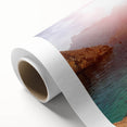 Art deco poster of Middle Eastern scenery in Oman on rolled canvas, featuring earthy tones.