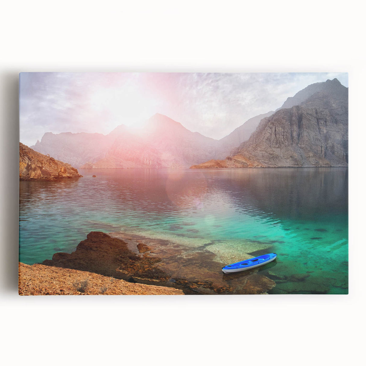 Black and white photograph of an Omani landscape on large stretched canvas, suitable for kitchen wall art.