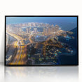Large abstract wall art depicting a Qatar scenery in muted earth tones, framed in black acrylic.