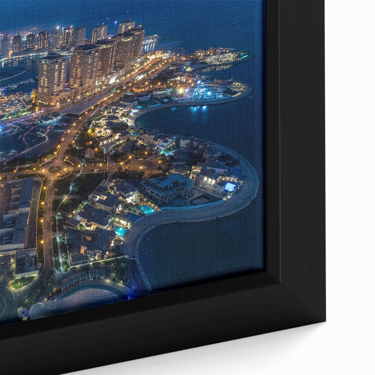 Black wall art featuring a textured Middle-Eastern Qatar scenery in vibrant colors on a framed canvas.