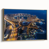 Framed canvas depicting a vintage-style landscape of Qatar with muted gold and black tones, ideal for bedroom wall art.