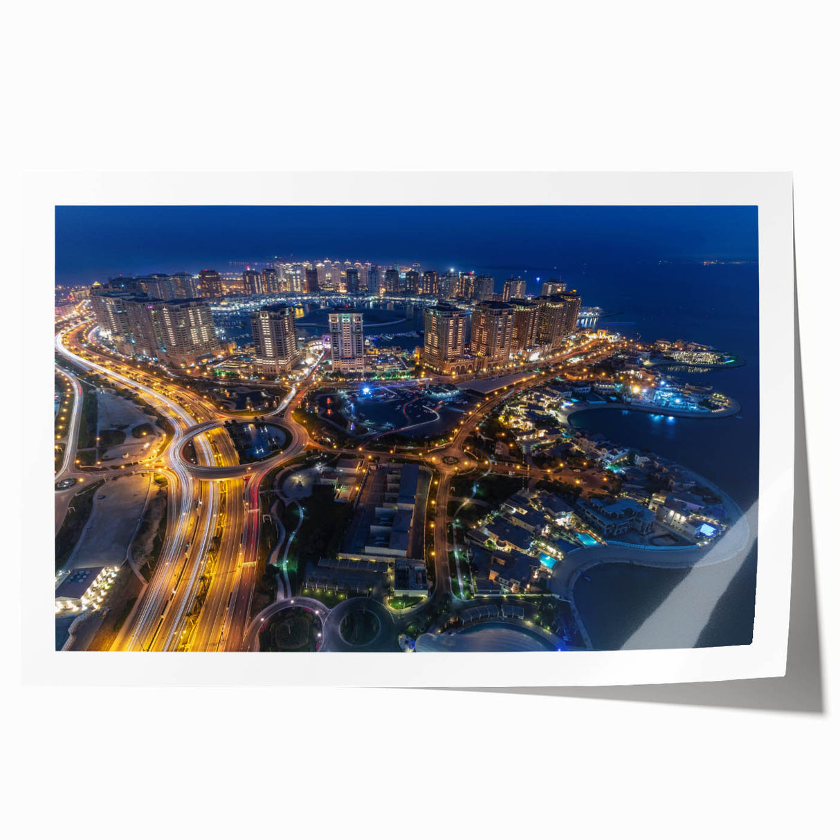 Extra large rolled print depicting Middle Eastern Qatar scenery with vibrant hues, ideal for art wall dining room.