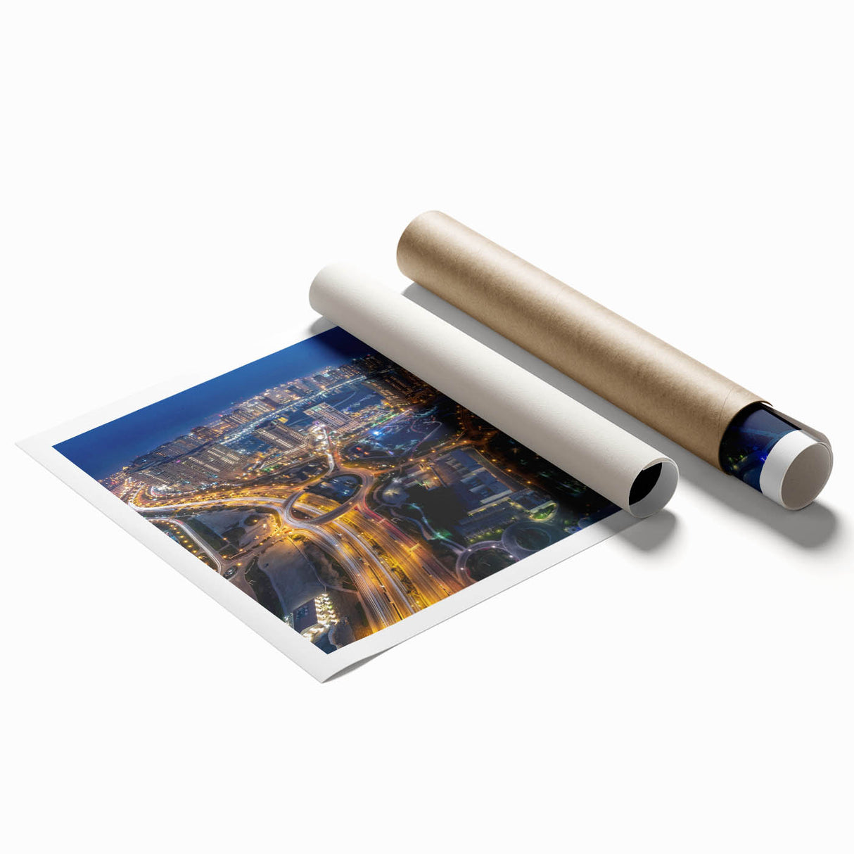 Extra large rolled print of a Middle Eastern Qatar scenery with floral elements in muted earth tones.