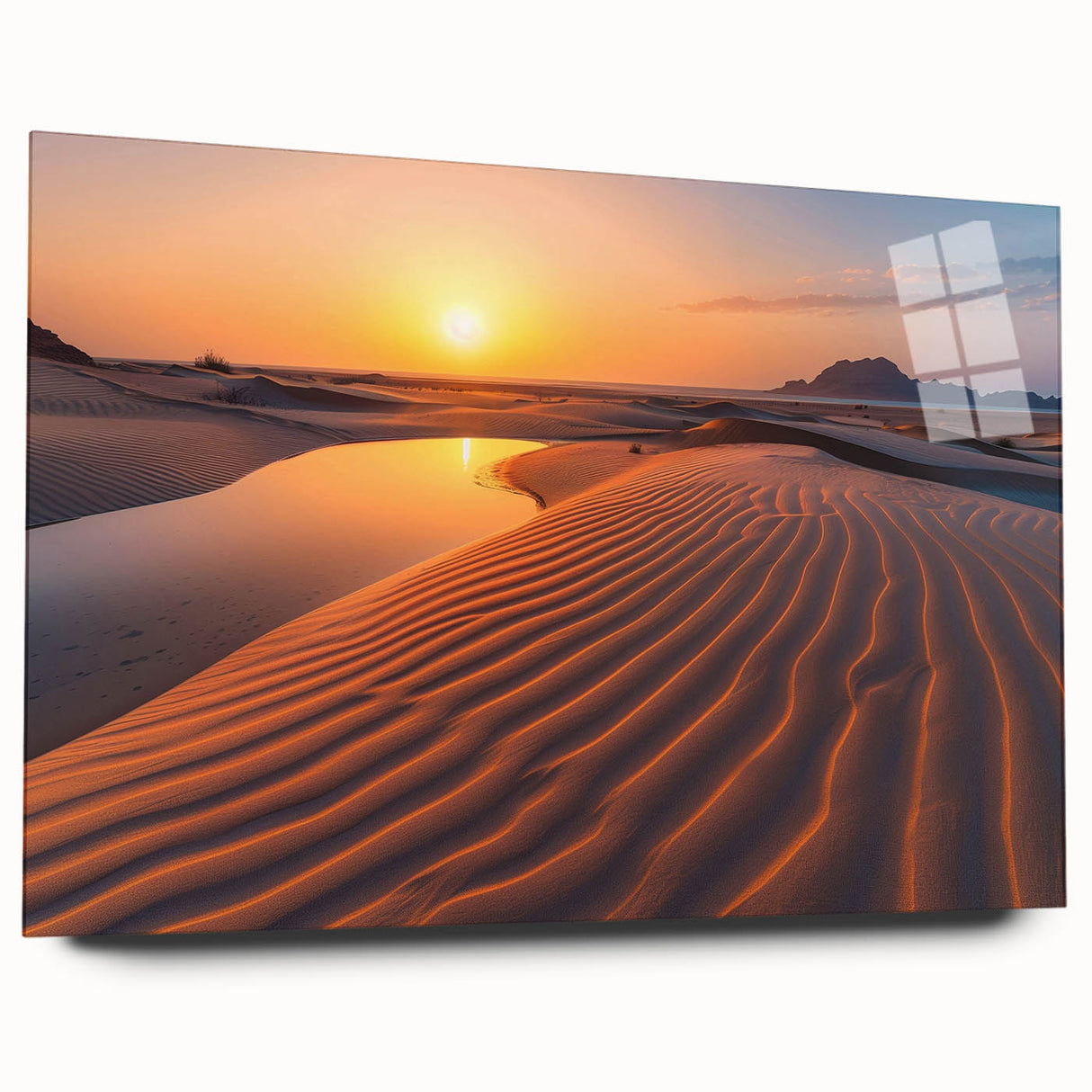 Large abstract acrylic print of a Middle Eastern scenery in muted earth tones, ideal for bedroom or dining room art.
