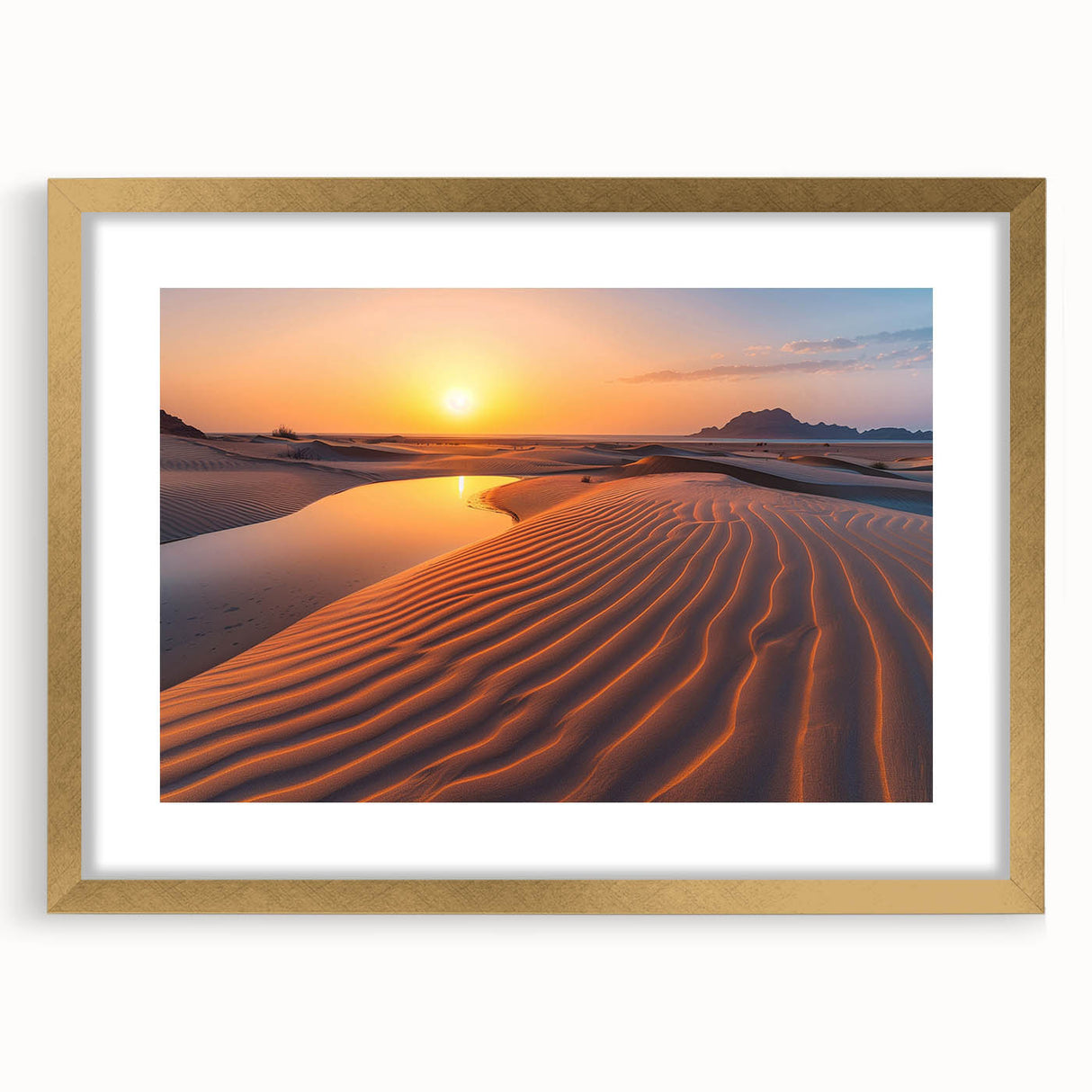 Extra large textured abstract art print depicting an abstract Middle Eastern scenery in gold and brown tones on a framed…