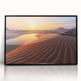 Large abstract wall art depicting a Middle Eastern scenery in muted earth tones on a framed acrylic.