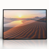 Large abstract wall art depicting a Middle Eastern scenery in muted earth tones on a framed acrylic.