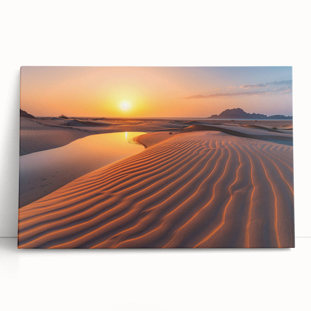Black and white stretched canvas depicting a serene Saudi Arabian landscape, ideal for kitchen wall art or bedroom ambiance.