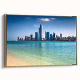 Framed canvas of Abu Dhabi landscape with gold and black tones, ideal for bedroom wall art.