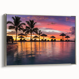 Vintage poster art of a Fiji scenery on framed canvas, featuring vibrant colors, ideal for living room decor.