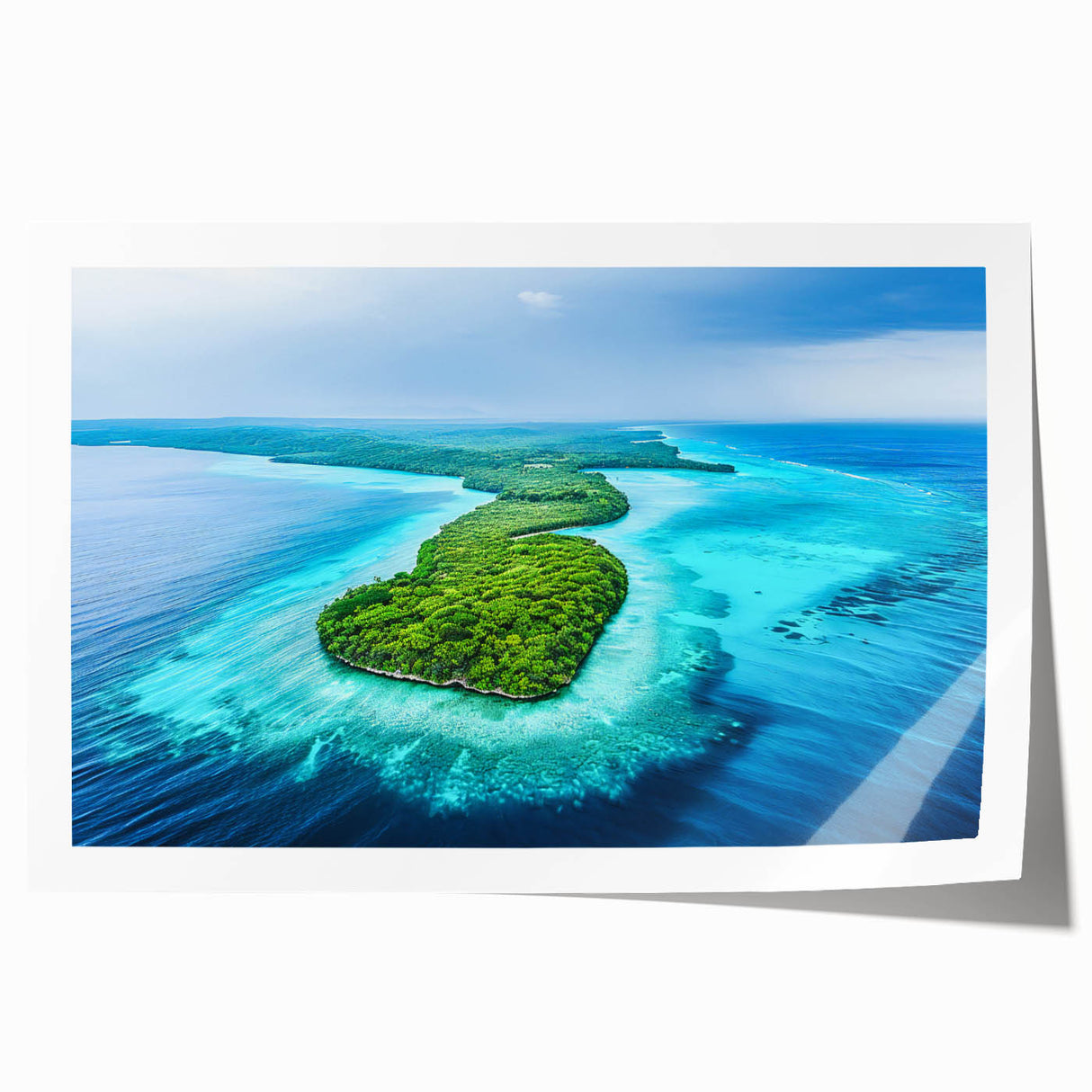 Extra large rolled print of a Micronesian oceanic landscape with vibrant blue and green tones.