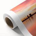 Art deco poster of Auckland skyline in muted blue and gray tones on rolled canvas, ideal for nursery wall art.