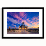 Extra large abstract art print featuring vibrant, textured colors of Buenos Aires skyline on a black framed canvas.