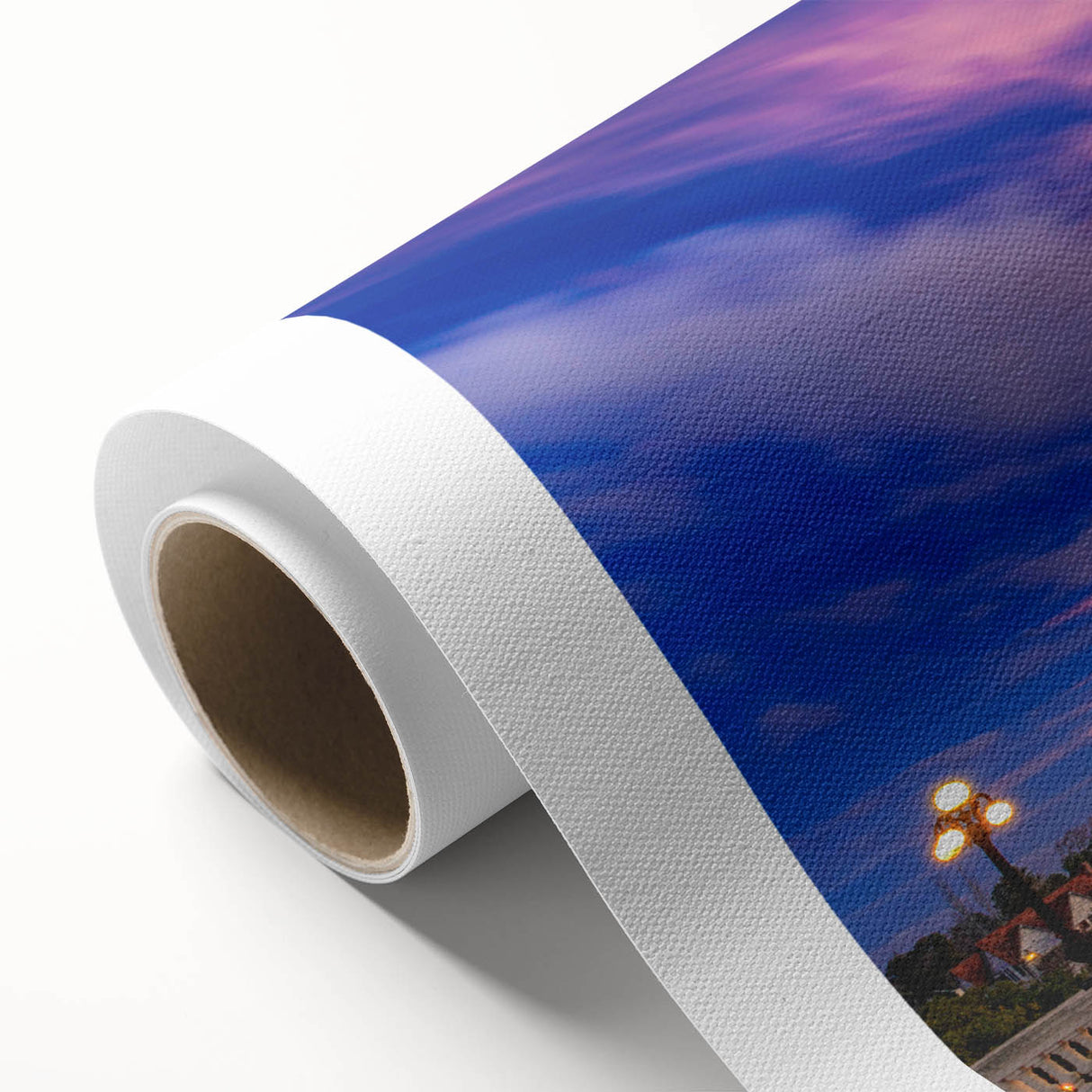 Art Deco poster of Buenos Aires scenery on rolled canvas, featuring pastel shades, ideal for nursery wall art.