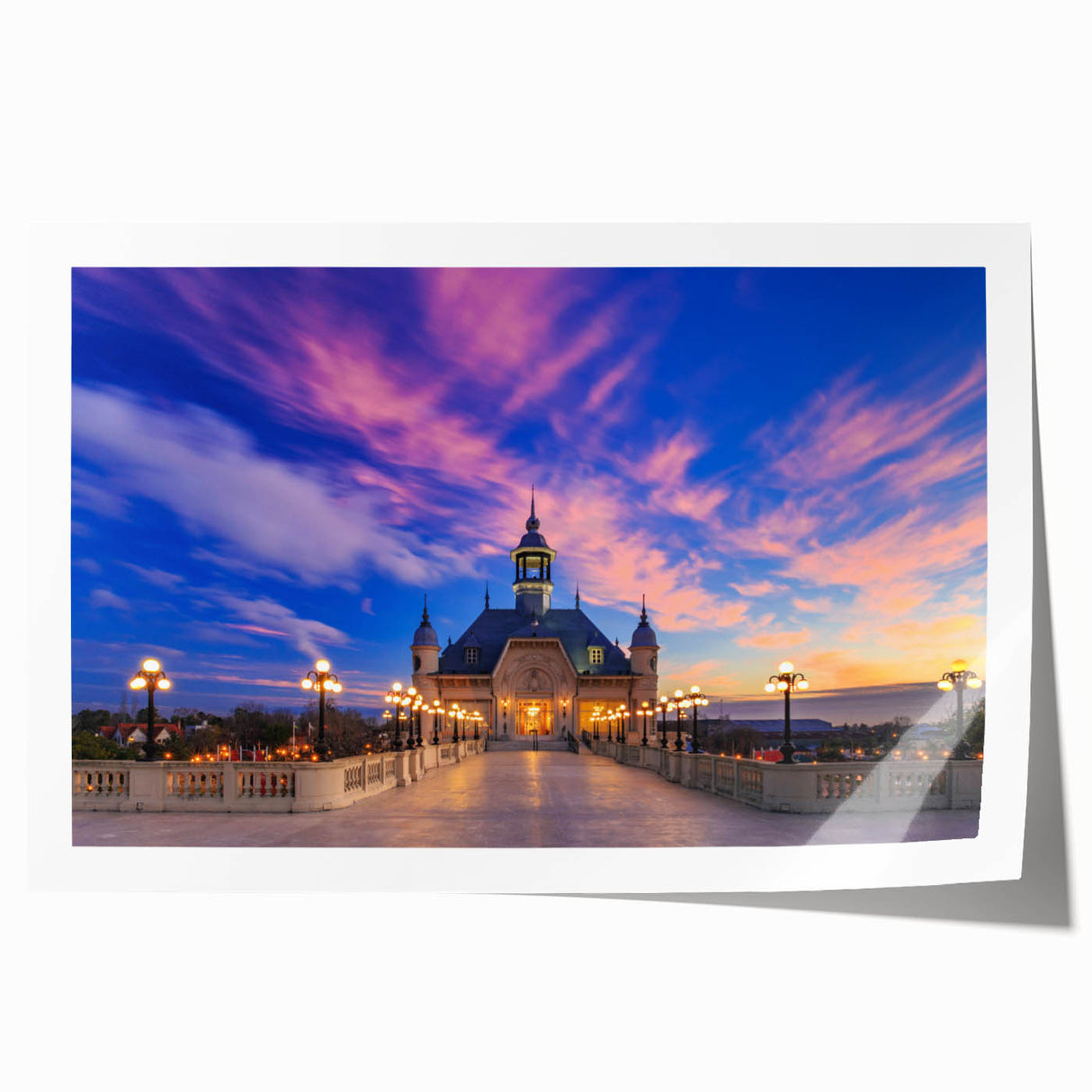 Rolled canvas print of Buenos Aires skyline in pastel shades, ideal for art wall dining room.