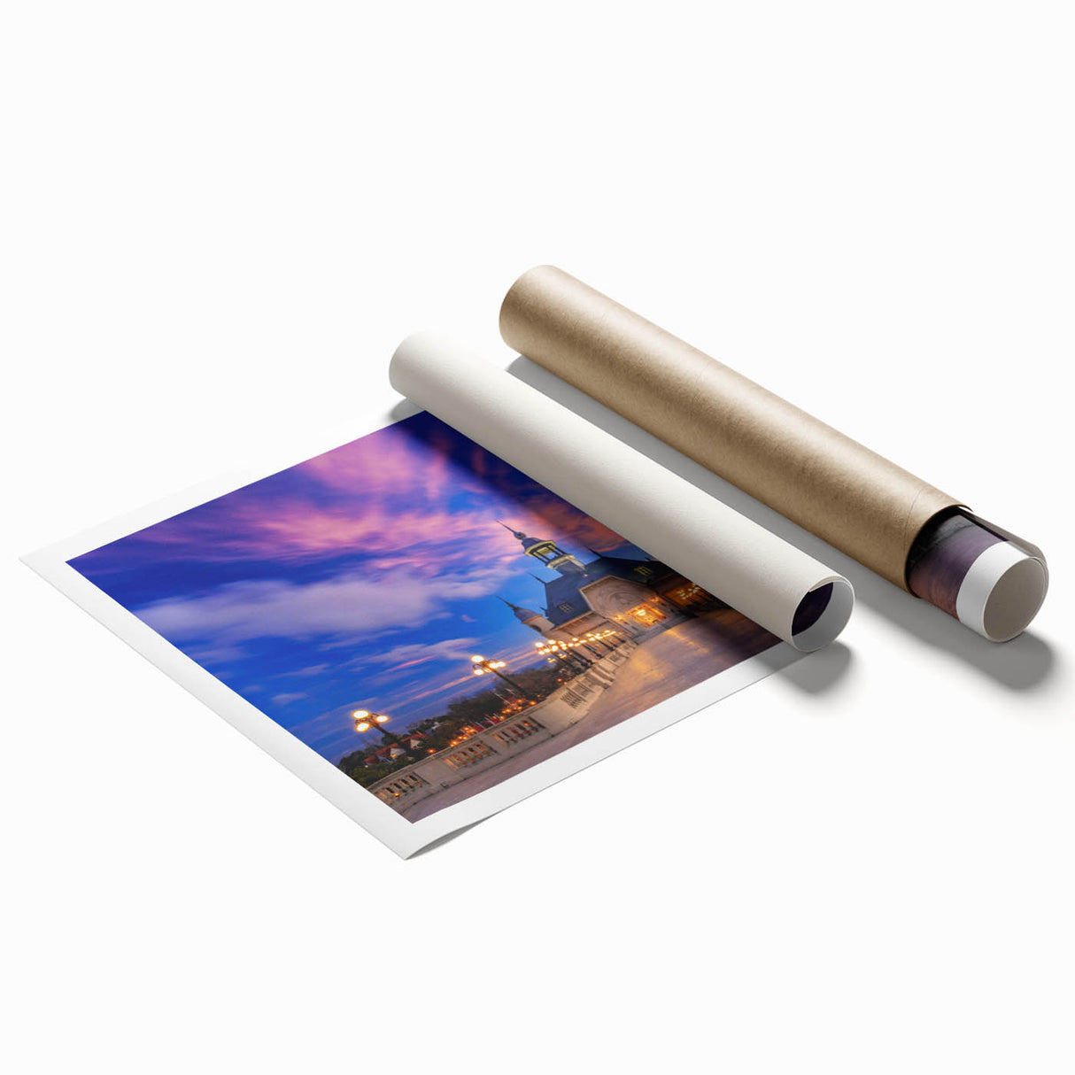Extra large rolled print of Buenos Aires scenery with vibrant floral elements, ideal for classy bathroom wall art.