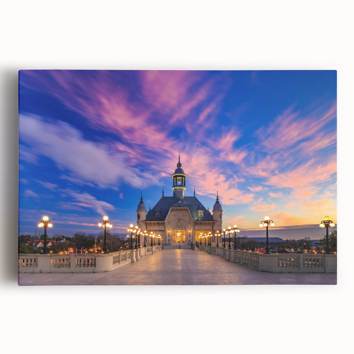 Black and white stretched canvas featuring a panoramic view of Buenos Aires skyline, ideal for kitchen wall art.